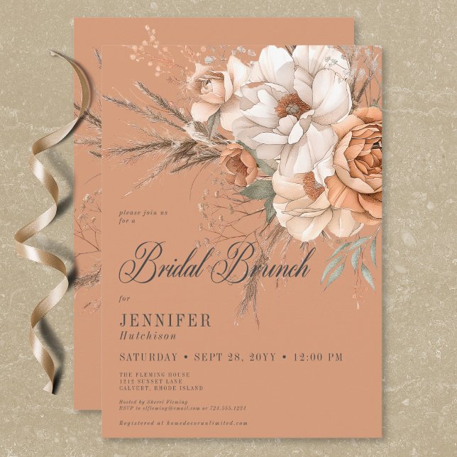 Invitation Boho Peach & Cream Floral Rust Bridal Brunch (Boho Peach & Cream Floral Rust Bridal Brunch Invitation)