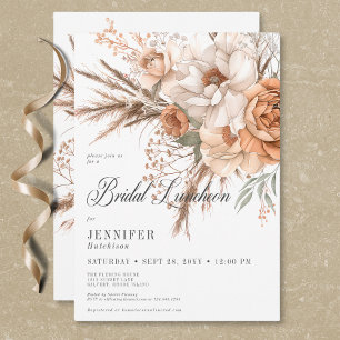 Invitation Boho Peach & Cream Floral White Bridal Luncheon