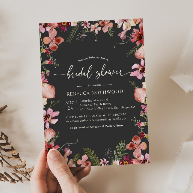 Invitation Boho Peach Florals Fête des mariées au charbon de  (Créateur téléchargé)