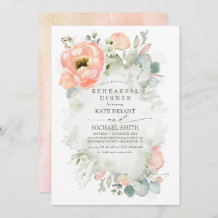 Invitation Boho Peach Flowers Élégant Dîner De Répétition De
