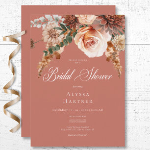 Invitation Boho Peach & Rust Floral Rust Fête des mariées