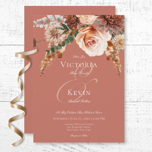 Invitation Boho Peach & Rust Floral Rust Mariage