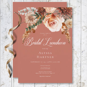 Invitation Boho Peach & Rust Floral Rust Réception de Mariage