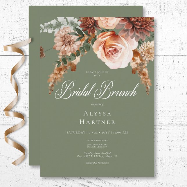 Invitation Boho Peach & Rust Floral Sage Green Bridal Brunch (Boho Peach & Rust Floral Sage Green Bridal Brunch Invitation)