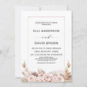 Invitation Boho Peonies et Pampas Grass Floral Mariage Invit