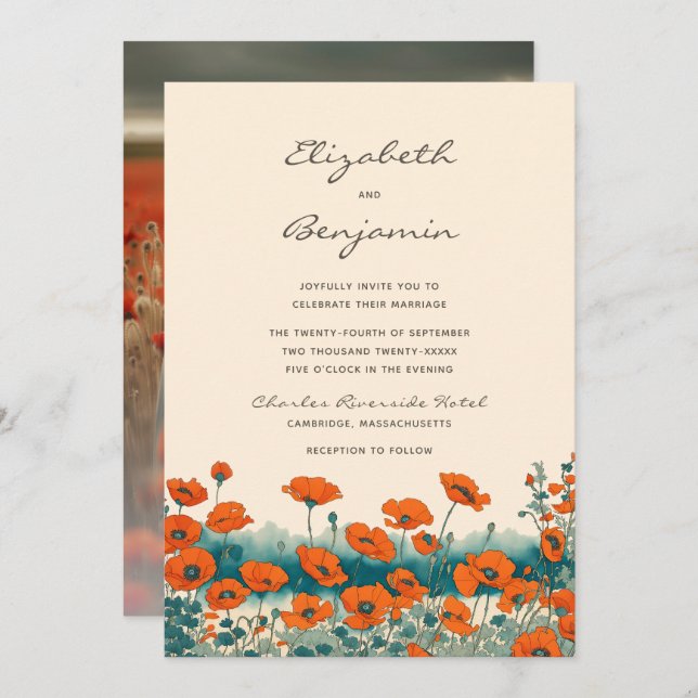 Invitation Boho Photo Floral Fleur sauvage Mariage (Devant / Derrière)