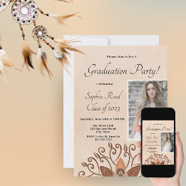 Invitation Boho Photo Terracotta Mandala Graduation