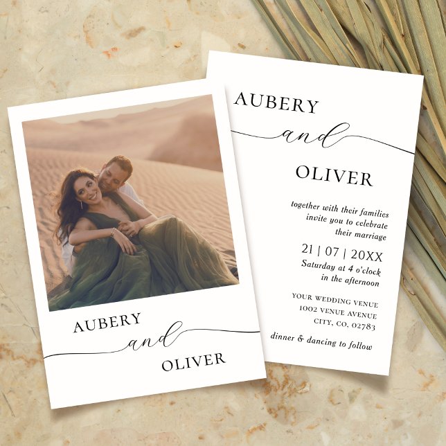 Invitation Boho Photo Wedding Inviter Modern Élégant Script (Créateur téléchargé)