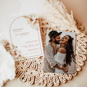 Invitation Boho Photo Wedding Inviter Terracotta Pampas Grass