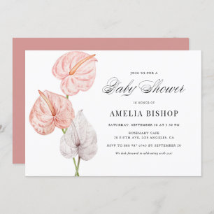 Invitation Boho Pink Aquarelle Anthuriums Baby shower