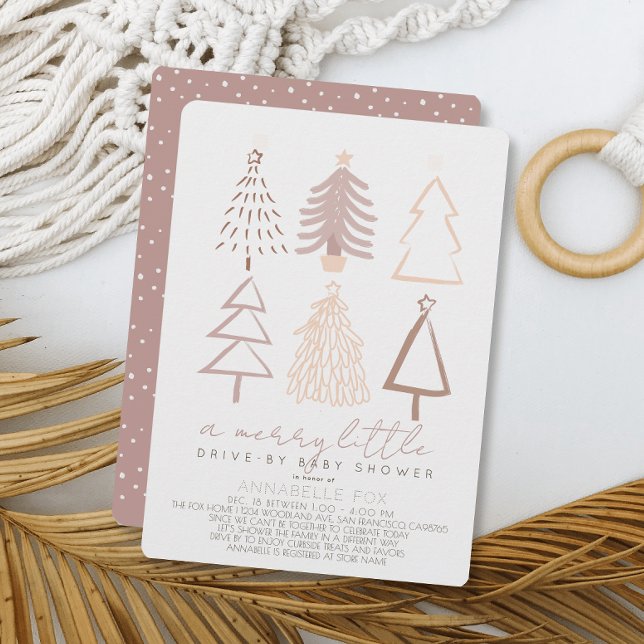 Invitation Boho Pink Christmas Trees Baby shower Drive-by (Créateur téléchargé)