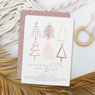 Invitation Boho Pink Christmas Trees Joyeux Petit Baby shower