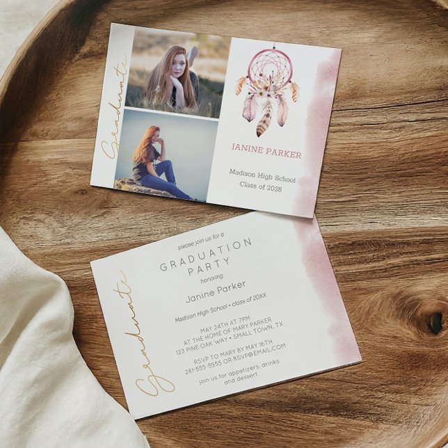 Invitation Boho Pink Dream Catcher Photo Graduation Party (Créateur téléchargé)