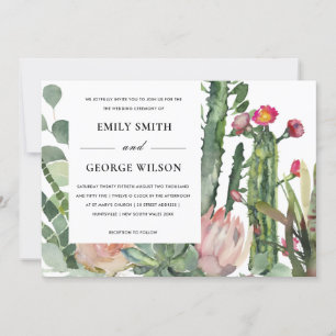 INVITATION BOHO PINK FLORAL CACTI FAUNA MARIAGE DE COULEUR D'