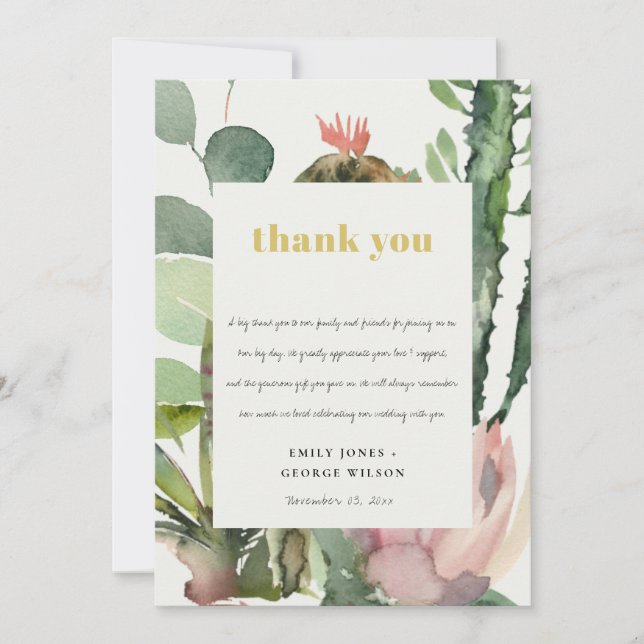 INVITATION BOHO PINK FLORAL CACTI FOLIAGE MARIAGE MERCI (Devant)