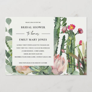INVITATION BOHO PINK FLORAL CACTUS FOLIAGE FÊTE DES MARIÉES