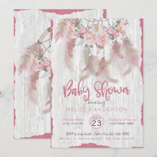 Invitation BOHO Pink Floral DreamCatcher Baby shower tribal
