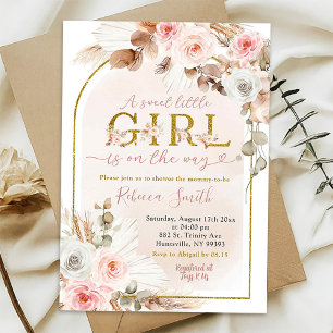 Invitation Boho Pink Girl Pampas Baby shower d'automne en her