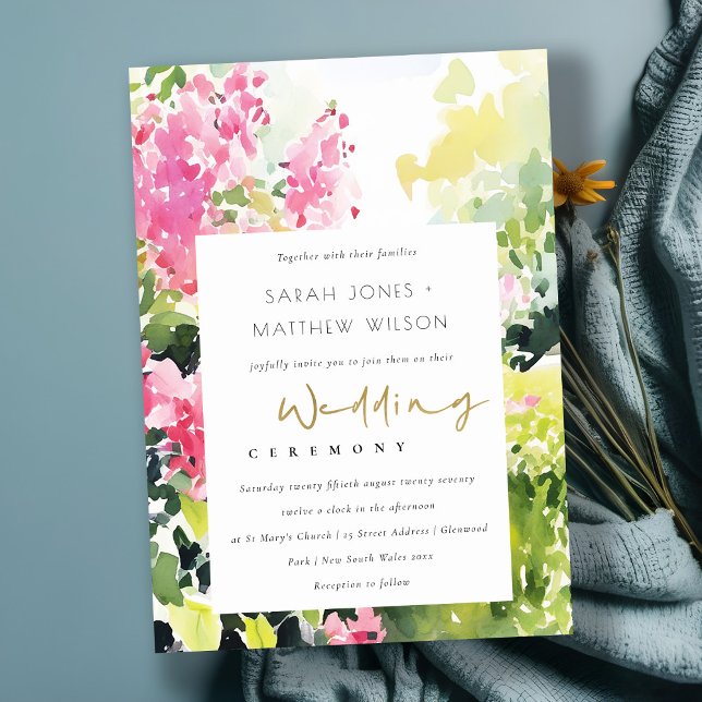 Invitation Boho Pink Green Bougainvillea Mariage (Créateur téléchargé)