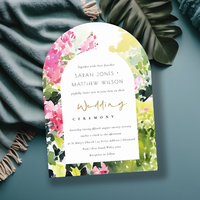 Invitation Boho Pink Green Bougainvillea Mariage (Créateur téléchargé)
