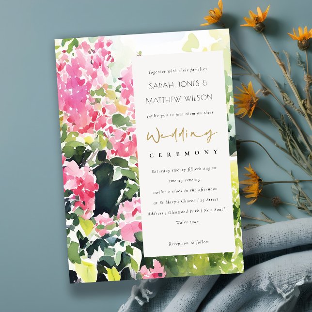 Invitation Boho Pink Green Bougainvillea Mariage (Créateur téléchargé)