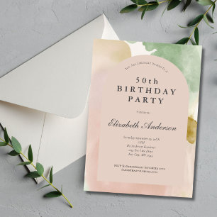 Invitation Boho Pink Green Gold Arc moderne 50e anniversaire