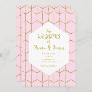 Invitation Boho Pink Hexagon Gold Mariage géométrique