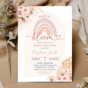 Invitation Boho Pink Rainbow Baby in Bloom Baby shower Invita