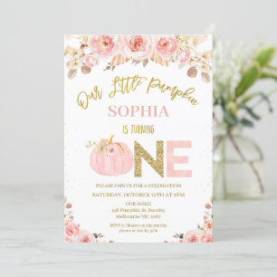 Invitation Boho Pink Rustic Automne Citrouille 1er anniversai
