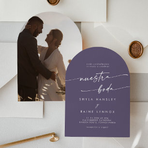 Invitation Boho Plum Purple Photo Arch Mariage espagnol