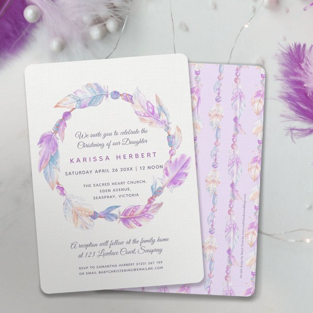 Invitation Boho plume aquarelle violet christ (Créateur téléchargé)