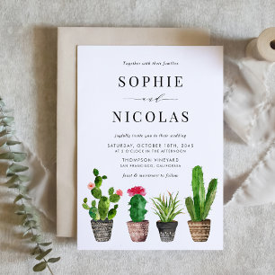 Invitation Boho Pot Succulents et Cactus Mariage rustique