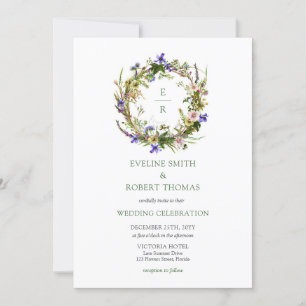 Invitation Boho prairie fleurs sauvages courre monogramme