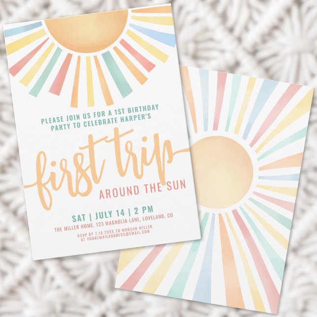 Invitation Boho Premier Tour du Soleil 1er Anniversaire (First Trip Around The Sun 1st Birthday Invitation)