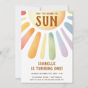 Invitation Boho Premier Voyage Autour Du Soleil 1Er Anniversa