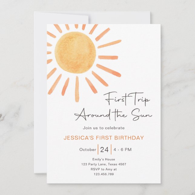 Invitation Boho Premier Voyage Autour Du Soleil 1Er Anniversa (Devant)