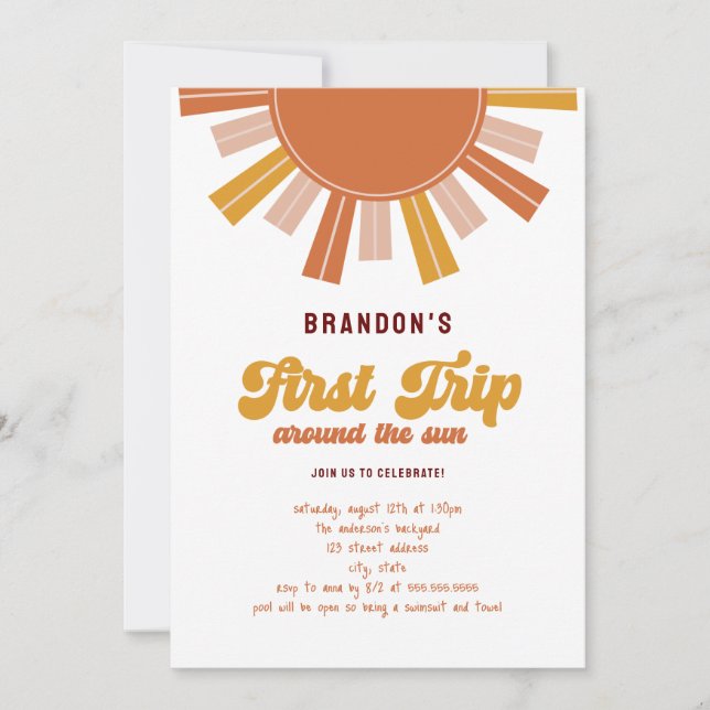 Invitation Boho Premier voyage autour du soleil 1er anniversa (Devant)