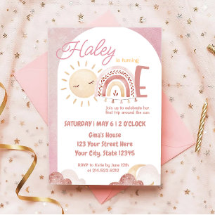 Invitation Boho Premier voyage autour du soleil 1er anniversa