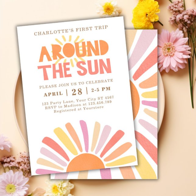 Invitation Boho Premier Voyage Autour Du Soleil 1Er Anniversa (Boho First Trip Around The Sun 1st Birthday Party Invitation)