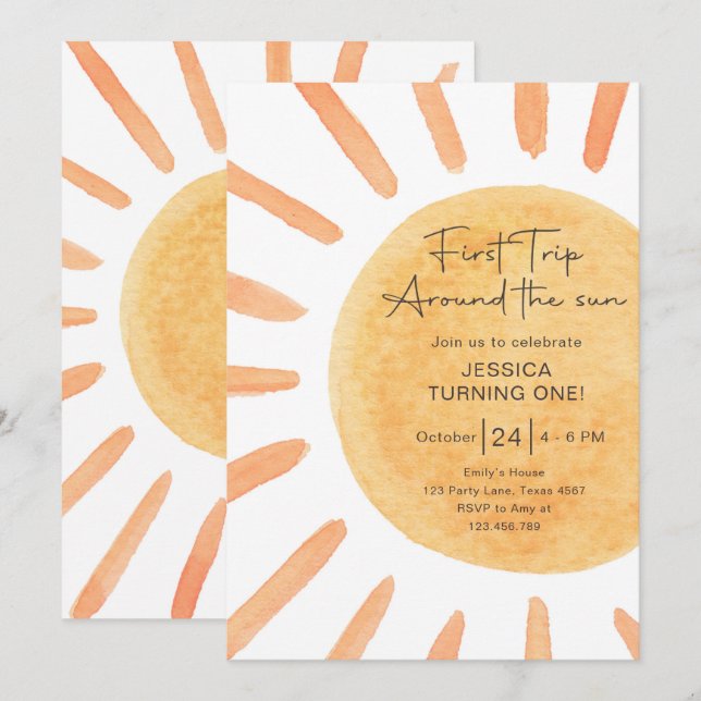Invitation Boho Premier Voyage Autour Du Soleil 1Er Anniversa (Devant / Derrière)