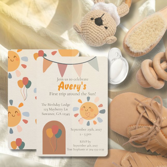 Invitation Boho Premier Voyage Autour du Soleil Fête d'annive (Créateur téléchargé)