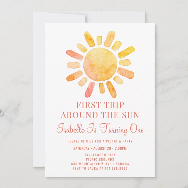 Invitation Boho Premier Voyage Autour Du Soleil Premier Anniv (Devant)