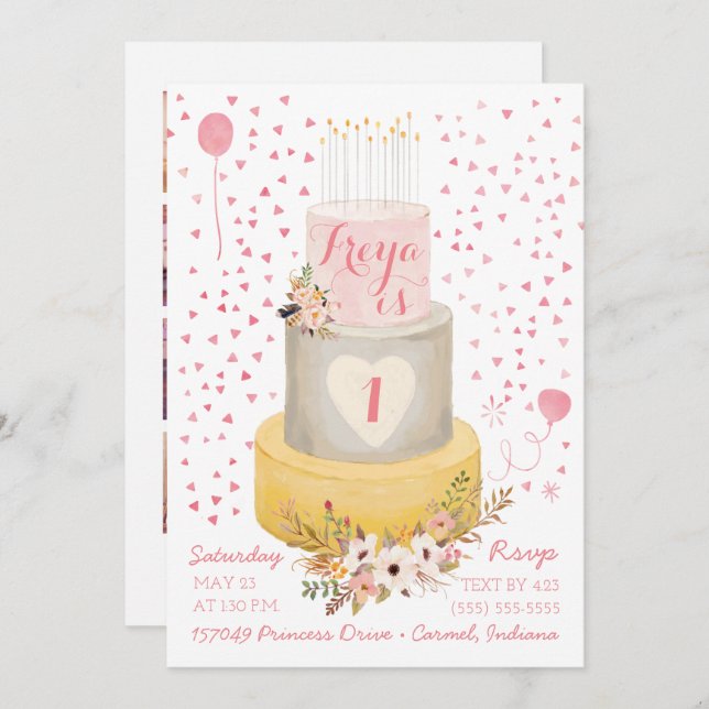 Invitation Boho Première Année Photo Collage Anniversaire Inv (Devant / Derrière)