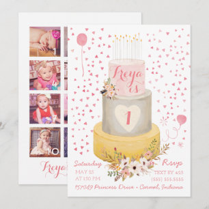 Invitation Boho Première Année Photo Collage Anniversaire Inv