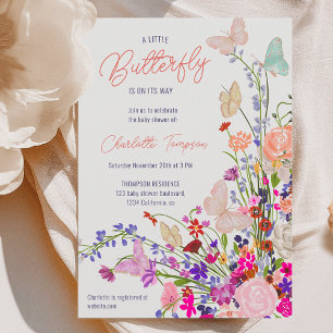Invitation Boho printemps fleur sauvage mignon papillon baby 