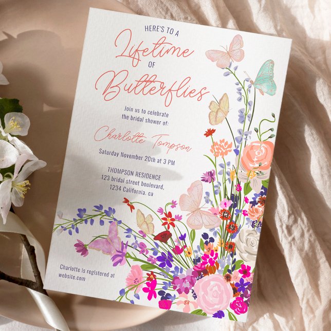 Invitation Boho printemps fleur sauvage papillons nuptiale do (Boho spring wildflowers butterflies bridal shower invitation)