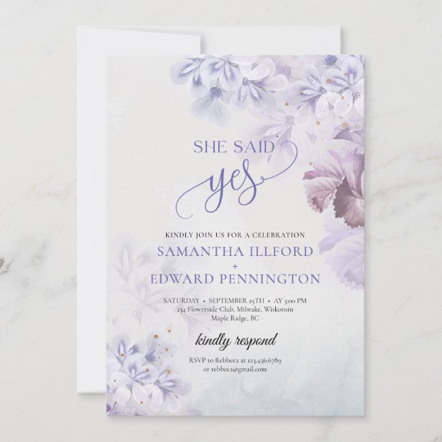 Invitation Boho printemps pastel violet bleu poussiéreux elle (Devant)