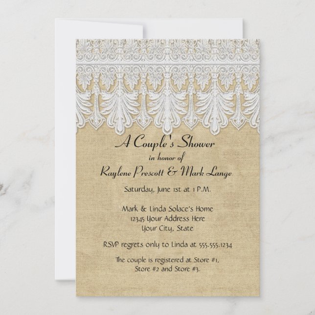 Invitation BOHO Printing Burlap n dentelle gitane Moderne Sty (Devant)