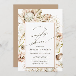 Invitation Boho Protea Pampas Grass Aquarelle Couples Douche