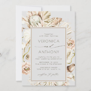 Invitation Boho Protea Pampas Grass Floral Mariage Gris